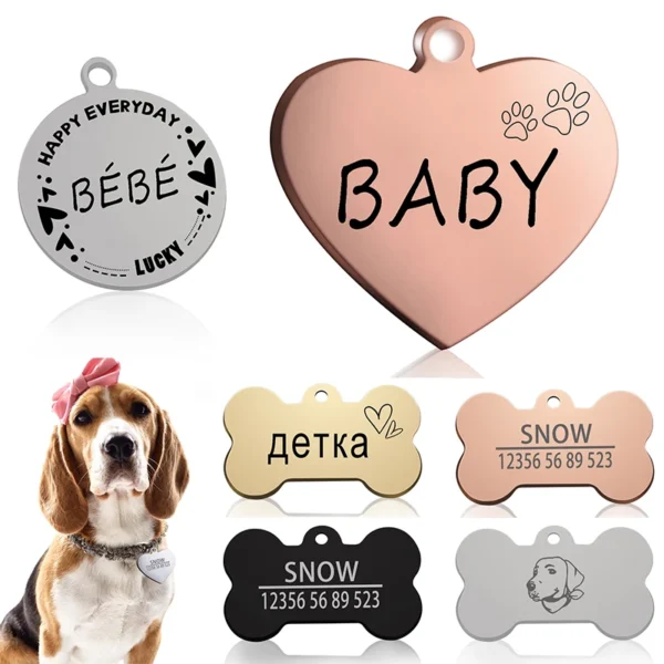 (2pcs) Custom Dog Cat ID Tag Engraved Personalized Pet Collar Charm Name Pendant Bone Keyring Necklace Puppy Accessory Dropshipping