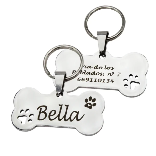 (2pcs) Pet ID Tag Personalized Free Engraved Keychain for Cat Puppy Dog Tag Pendant Keyring Bone Paw Bone Pet Accessories